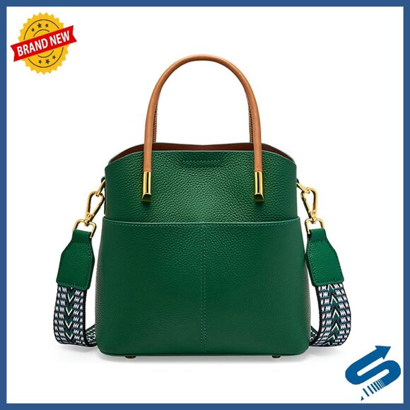 Handbags - Genuine Leather Bucket Bag with 2 Straps, Spacious Shoulder Purse